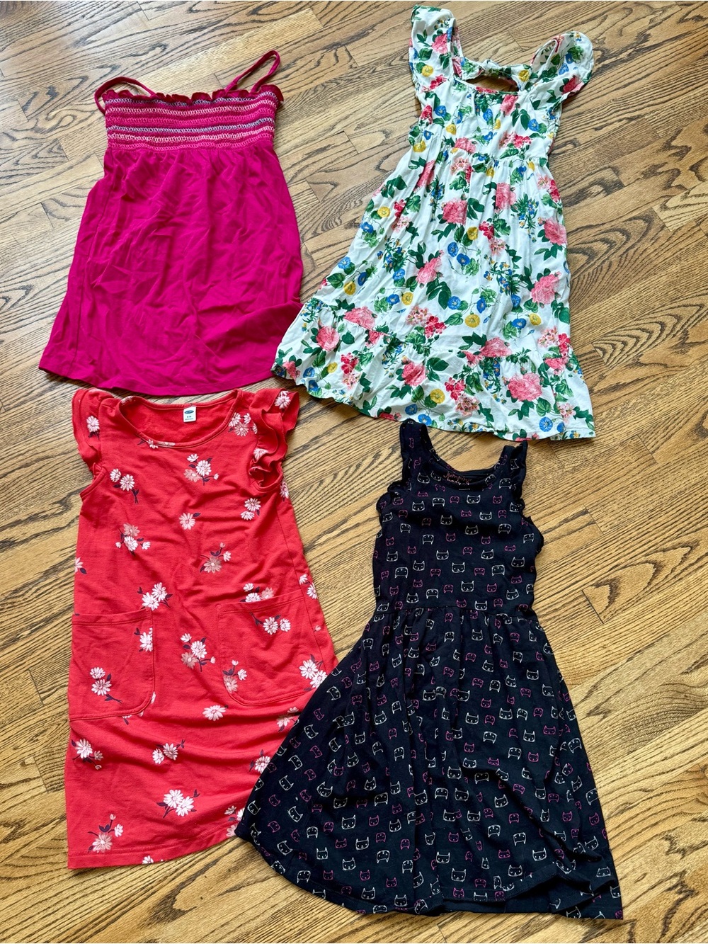 OLD NAVY & JUMPING BEANS Lot 4 Girls Sun Dresses Flowers Cats Pink Smocked M 8